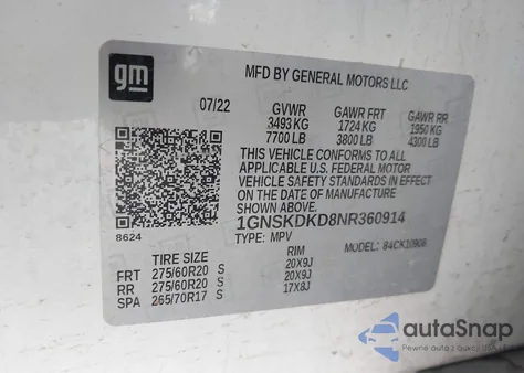 2022 Chevrolet Suburban 4Wd Z71 из США, поврежденный, VIN 1GNSKDKD8NR360914